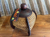 NEW Balinese Hand Woven Rattan w/wood combo Basket w/lid - Bali Basket on Stand