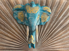 NEW Balinese Hand Carved Wooden Elephant Head Wall Art - Bali Elephant Art