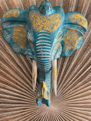 NEW Balinese Hand Carved Wooden Elephant Head Wall Art - Bali Elephant Art