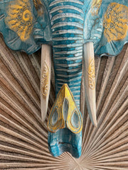 NEW Balinese Hand Carved Wooden Elephant Head Wall Art - Bali Elephant Art