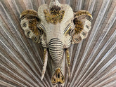 NEW Balinese Hand Carved Wooden Elephant Head Wall Art - Bali Elephant Art