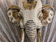 NEW Balinese Hand Carved Wooden Elephant Head Wall Art - Bali Elephant Art