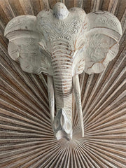 NEW Balinese Hand Carved Wooden Elephant Head Wall Art - Bali Elephant Art