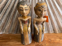 NEW Balinese Hand Carved & Crafted Antique Style Man & Lady Sculptures - Bali Ar