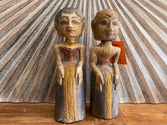 NEW Balinese Hand Carved & Crafted Antique Style Man & Lady Sculptures - Bali Ar