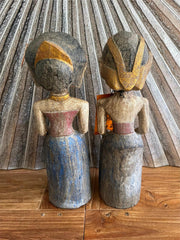 NEW Balinese Hand Carved & Crafted Antique Style Man & Lady Sculptures - Bali Ar