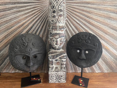 NEW Indonesian Hand Carved Wood Primitive Mask on Stand - TIMOR ART - Bali Art