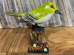 NEW Balinese Hand Carved & Crafted Bird on Wood Sculpture - Bali Bird Art