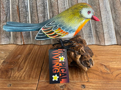 NEW Balinese Hand Carved & Crafted Bird on Wood Sculpture - Bali Bird Art