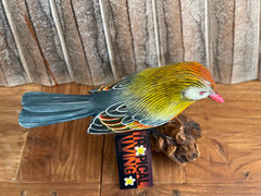 NEW Balinese Hand Carved & Crafted Bird on Wood Sculpture - Bali Bird Art