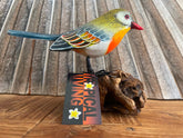 NEW Balinese Hand Carved & Crafted Bird on Wood Sculpture - Bali Bird Art