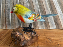 NEW Balinese Hand Carved & Crafted Bird on Wood Sculpture - Bali Bird Art