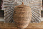 NEW Balinese Hand Woven Rattan Basket with Lid & Decor Handles