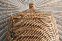 NEW Balinese Hand Woven Rattan Basket with Lid & Decor Handles
