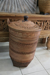 NEW Balinese Hand Woven Rattan Laundry Basket / Clothes Hamper with Plait Trim