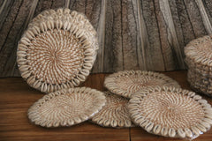 NEW Bali Woven Rattan Coasters w/Shell Trim - Balinese Coasters w/Shells 1 Pce
