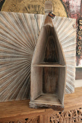 NEW Balinese Hand Crafted Wooden Row Boat Shelf Unit - Bali Boat Shelf Small