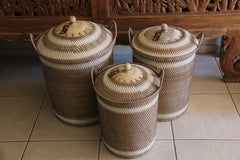 New Balinese Hand Woven Laundry Basket with Lid / Bali Basket Dirty Clothes