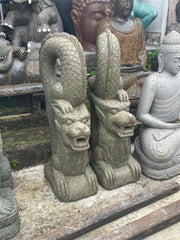 Hand Carved Greenstone Set 2 120cm Dragon Statues - Bali Dragon Statue