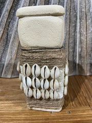 NEW Indonesian Hand Carved Primitive Stone Sumba Statue w/Shell Trim - TIMOR ART