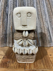 NEW Indonesian Hand Carved Primitive Stone Sumba Statue w/Shell Trim - TIMOR ART