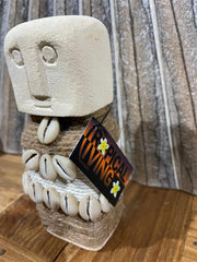 NEW Indonesian Hand Carved Primitive Stone Sumba Statue w/Shell Trim - TIMOR ART