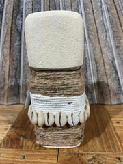 NEW Indonesian Hand Carved Primitive Stone Sumba Statue w/Shell Trim - TIMOR ART