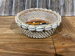 NEW Balinese Hand Woven Rattan w/Shell Trim Open Basket - Small Bali Basket