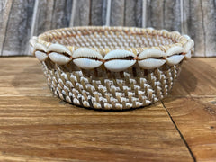 NEW Balinese Hand Woven Rattan w/Shell Trim Open Basket - Small Bali Basket