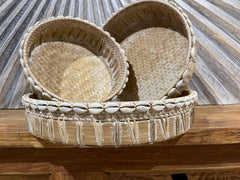 NEW Balinese Hand Woven Bamboo/Rattan w/Shell Trim Open Basket - 3 Sizes Avail.