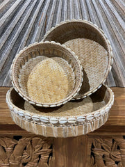 NEW Balinese Hand Woven Bamboo/Rattan w/Shell Trim Open Basket - 3 Sizes Avail.