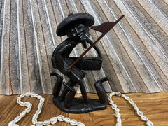 NEW Balinese Traditional Hand Carved Mahogany Wood Fisherman Sculpture-Bali Art