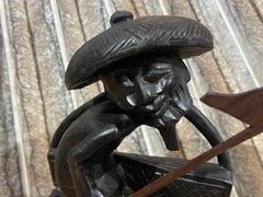 NEW Balinese Traditional Hand Carved Mahogany Wood Fisherman Sculpture-Bali Art