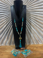 NEW Hand Crafted Balinese Bead, Turquoise Chip & Tree of Life Necklace w/Tassel