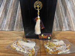 NEW Hand Crafted Balinese Bead, Stone Chip & Tree of Life Necklace w/Tassel