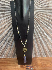 NEW Hand Crafted Balinese Bead, Turquoise Chip & Tree of Life Necklace w/Tassel
