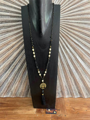 NEW Hand Crafted Balinese Bead, Turquoise Chip & Tree of Life Necklace w/Tassel