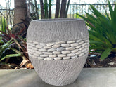 NEW Balinese Hand Crafted & Inlaid Concrete Pot w/Pebble Trim - Bali Feature Pot