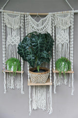 NEW Balinese Hand Crafted Macrame Wall Decor with Shelving - Macrame Wall Art