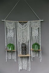 NEW Balinese Hand Crafted Macrame Wall Decor with Shelving - Macrame Wall Art