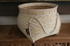NEW BALINESE HAND WOVEN BAMBOO w/RATTAN TRIM OPEN BASKET