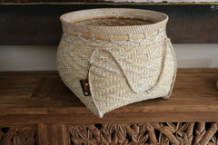 NEW BALINESE HAND WOVEN BAMBOO w/RATTAN TRIM OPEN BASKET