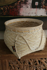NEW BALINESE HAND WOVEN BAMBOO w/RATTAN TRIM OPEN BASKET