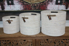 New Balinese Hand Woven Rattan Open Basket w/handles / Bali Basket - 3 Sizes