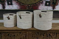 New Balinese Hand Woven Rattan Open Basket w/handles / Bali Basket - 3 Sizes