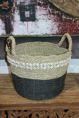 NEW Balinese BOHO Hand Crafted Seagrass Open Basket w/Shell Trim - 3 Sizes Avail