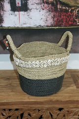 NEW Balinese BOHO Hand Crafted Seagrass Open Basket w/Shell Trim - 3 Sizes Avail