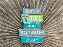 NEW Hand Crafted SANDY TOES & SALTWATER KISSES Sign - Tropical Island Bali Sign