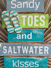 NEW Hand Crafted SANDY TOES & SALTWATER KISSES Sign - Tropical Island Bali Sign