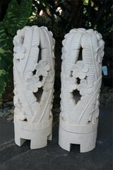 NEW Balinese Hand Carved Limestone Lantern - Bali Frangipani Garden Lantern